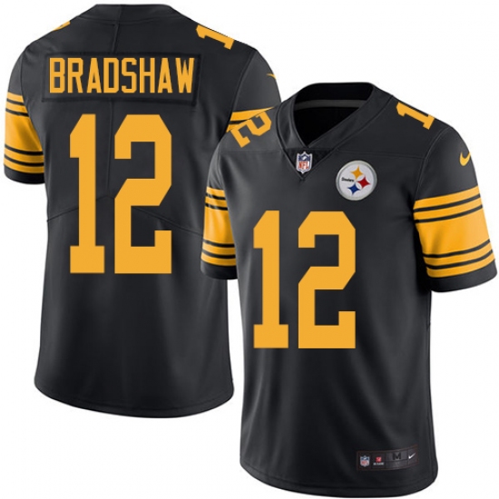 Men's Nike Pittsburgh Steelers #12 Terry Bradshaw Limited Black Rush Vapor Untouchable NFL Jersey - Ujersey