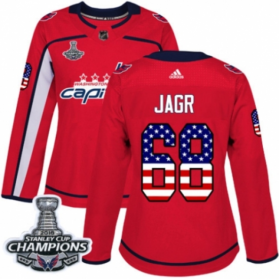 Women's Adidas Washington Capitals #68 Jaromir Jagr Authentic Red USA Flag Fashion 2018 Stanley Cup Final Champions NHL Jersey - Ujersey