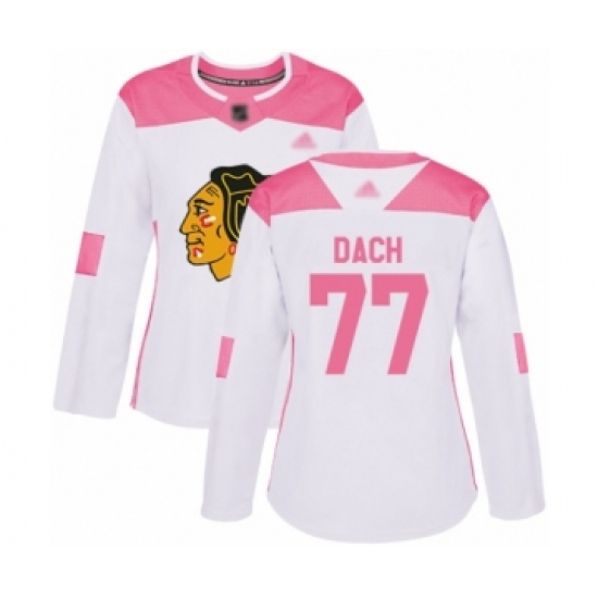 Women's Chicago Blackhawks #77 Kirby Dach Authentic White Pink Fashion Hockey Jersey - Ujersey