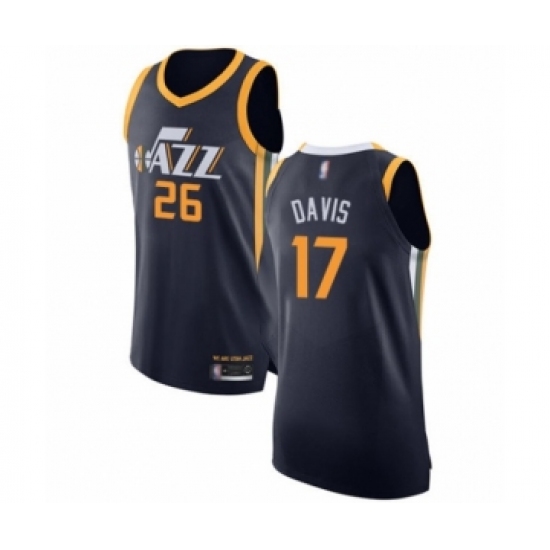 Men's Utah Jazz #17 Ed Davis Authentic Navy Blue Basketball Jersey - Icon Edition - Ujersey