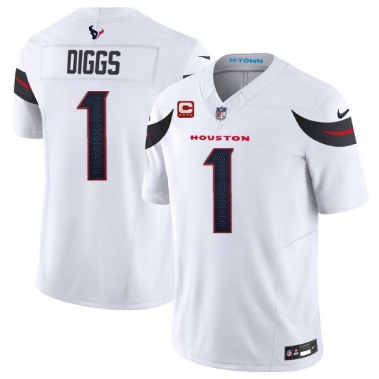 Men's Houston Texans #1 Stefon Diggs White 2024 Vapor F.U.S.E. With 4-Star C Limited Stitched Jersey - Ujersey