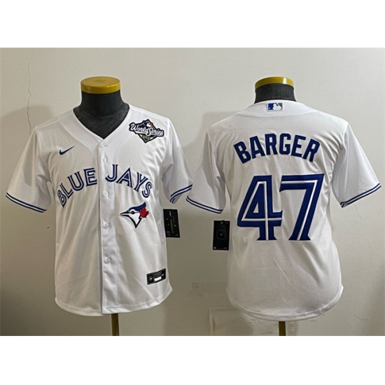 Youth Toronto Blue Jays #47 Addison Barger White 2025 World Series Cool Base Stitched Baseball Jersey - Ujersey