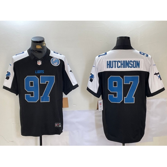 Men's Detroit Lions #97 Aidan Hutchinson Black White F.U.S.E. 2024 Michigan Vapor Limited Stitched Jersey - Ujersey