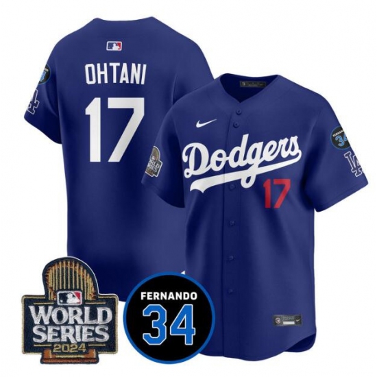 Men's Los Angeles Dodgers #17 Shohei Ohtani Royal 2024 World Series With Fernando Memorial Limited Stitched Baseball Jersey - Ujersey