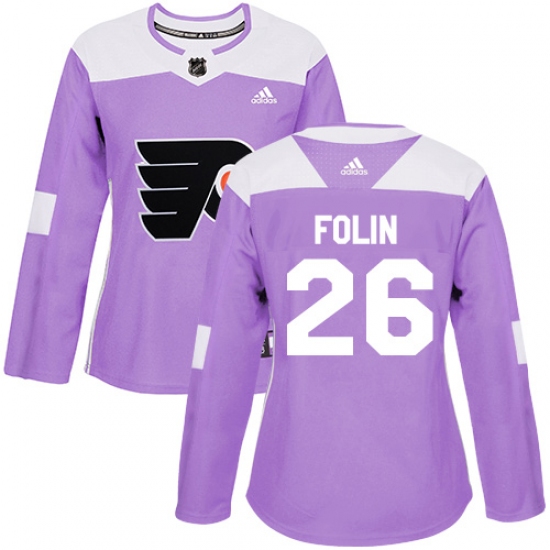 Women's Adidas Philadelphia Flyers #26 Christian Folin Authentic Purple Fights Cancer Practice NHL Jersey - Ujersey