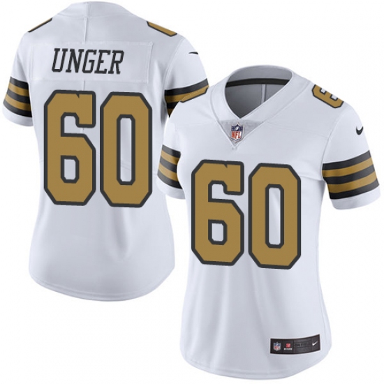 Women's Nike New Orleans Saints #60 Max Unger Limited White Rush Vapor Untouchable NFL Jersey - Ujersey