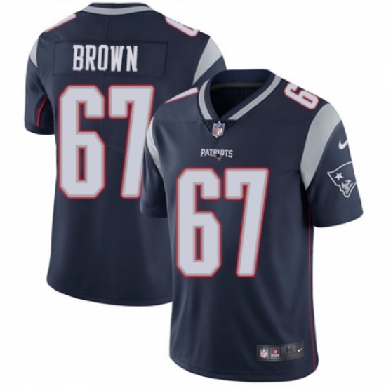 Men's Nike New England Patriots #67 Trent Brown Navy Blue Team Color Vapor Untouchable Limited Player NFL Jersey - Ujersey