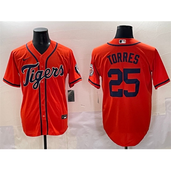 Men's Detroit Tigers #25 Gleyber Torres Orange With Vapor Premier Limited Stitched Baseball Jersey - ujerseystore