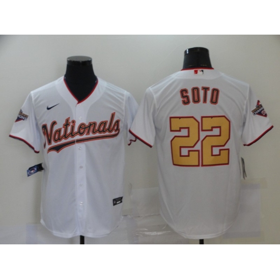 Men's Nike Washington Nationals #22 Juan Soto White Gold Home Stitched Baseball Jersey - Ujersey