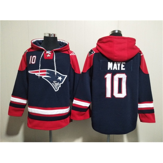 Men's New England Patriots #10 Drake Maye Navy Ageless Must-Have Lace-Up Pullover Hoodie - Ujersey