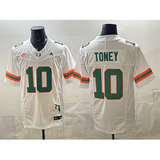 Men's Miami Hurricanes #10 Malachi Toney White F.U.S.E. Florida Patch Stitched Football Jersey - Ujersey