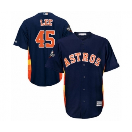 Youth Houston Astros #45 Carlos Lee Authentic Navy Blue Alternate Cool Base 2019 World Series Bound Baseball Jersey - Ujersey