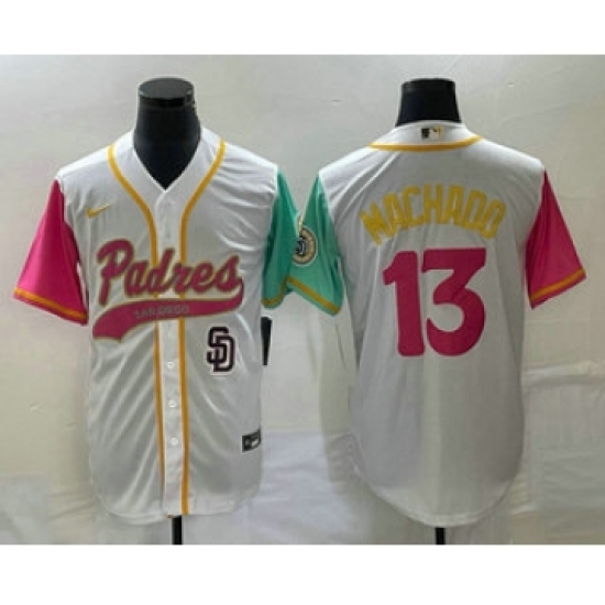 Men's San Diego Padres #13 Manny Machado White NEW 2023 City Connect Cool Base Stitched Jersey