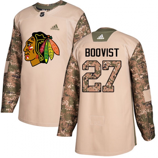 Youth Adidas Chicago Blackhawks #27 Adam Boqvist Authentic Camo Veterans Day Practice NHL Jersey