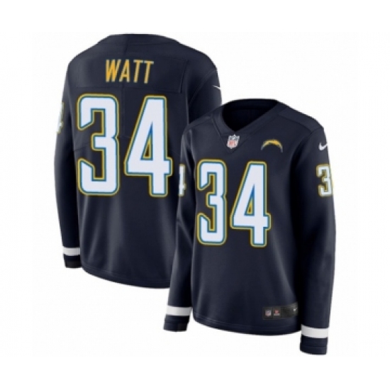 Women's Nike Los Angeles Chargers #34 Derek Watt Limited Navy Blue Therma Long Sleeve NFL Jersey - Ujersey