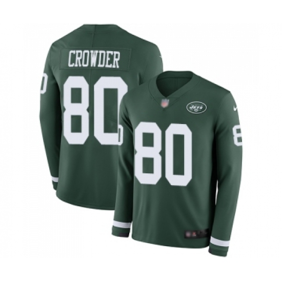Men's New York Jets #80 Jamison Crowder Limited Green Therma Long Sleeve Football Jersey - Ujersey