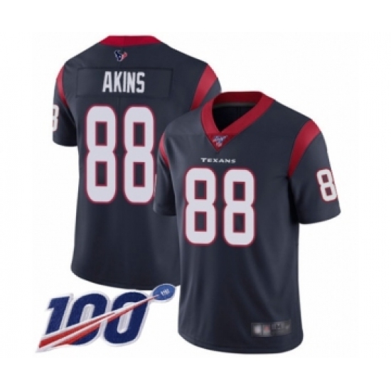 Men's Houston Texans #88 Jordan Akins Navy Blue Team Color Vapor Untouchable Limited Player 100th Season Football Jersey - Ujersey