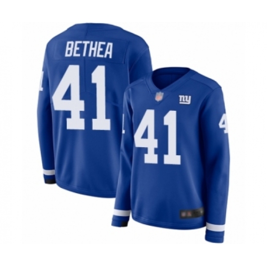 Women's New York Giants #41 Antoine Bethea Limited Royal Blue Therma Long Sleeve Football Jersey - Ujersey