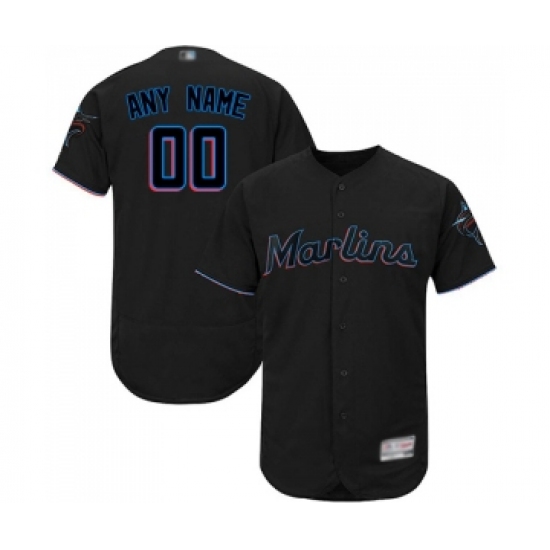 Men's Miami Marlins Customized Black Alternate Flex Base Authentic Collection Baseball Jersey - Ujersey