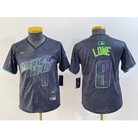 Youth Tampa Bay Rays #8 Brandon Lowe Charcoal 2024 City Connect Player Number Limited Cool Base Jersey - Ujersey