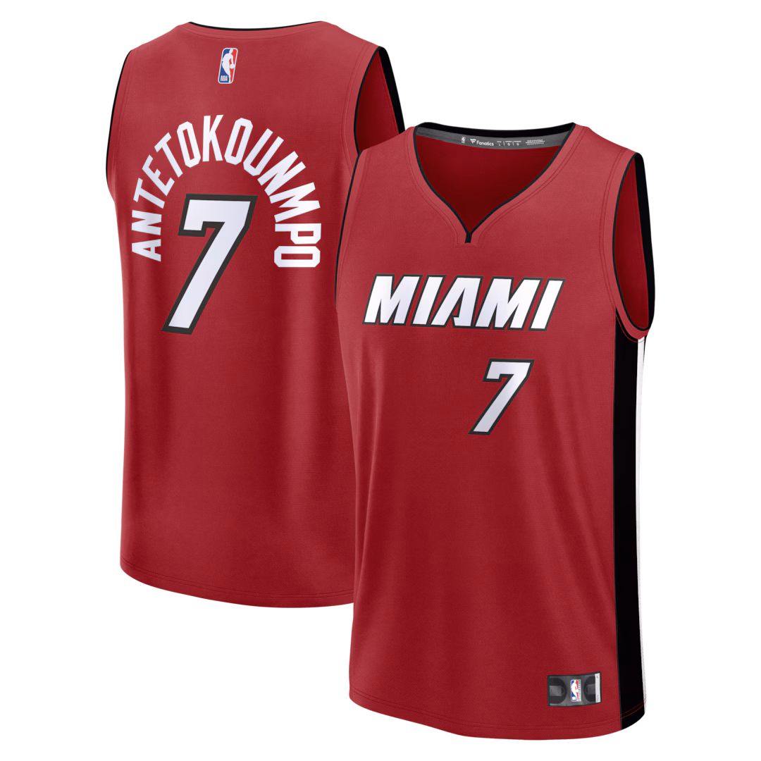 Youth Miami Heat Giannis Antetokounmpo Fanatics Red Fast Break Replica Jersey - Statement Edition