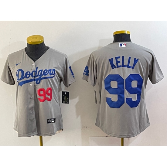 Women's Los Angeles Dodgers #99 Joe Kelly Number Grey Stitched Cool Base Nike Jerseys - Ujersey