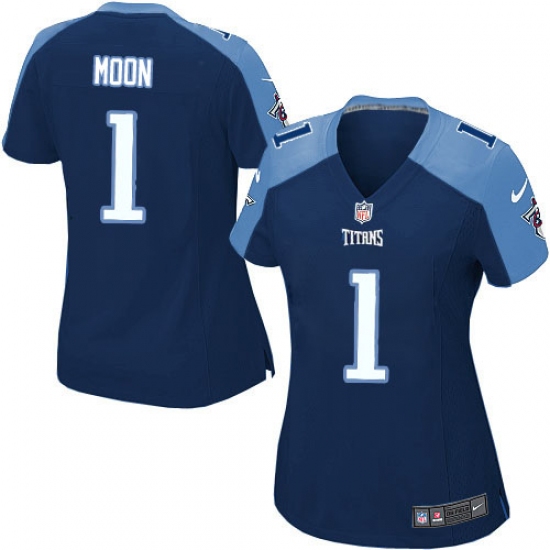 Women's Nike Tennessee Titans #1 Warren Moon Game Navy Blue Alternate NFL Jersey - Ujersey