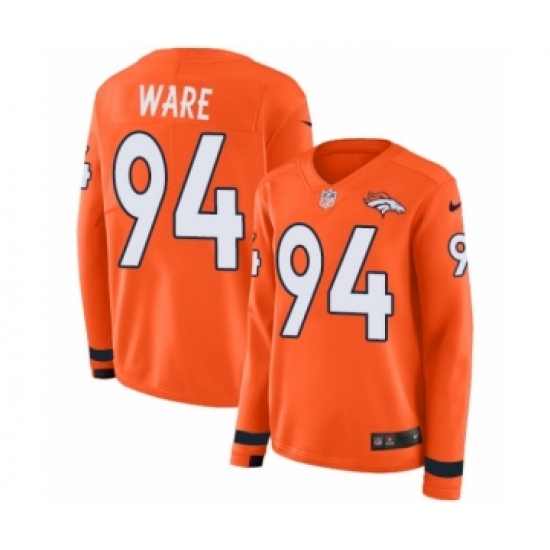 Women's Nike Denver Broncos #94 DeMarcus Ware Limited Orange Therma Long Sleeve NFL Jersey - Ujersey