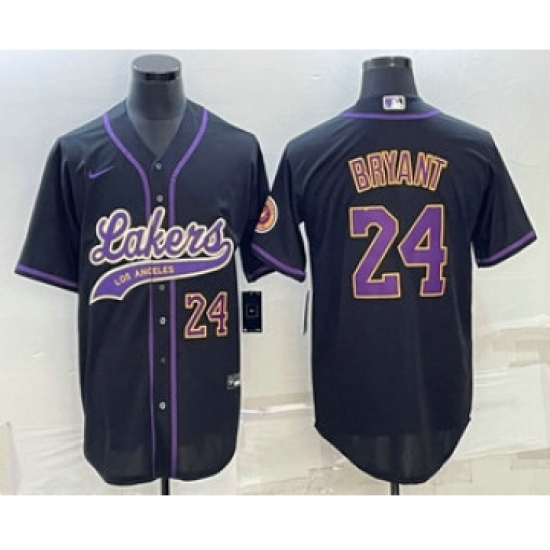 Men's Los Angeles Lakers #24 Kobe Bryant Number Black With Cool Base Stitched Baseball Jersey - Ujersey