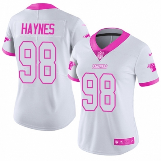 Women's Nike Carolina Panthers #98 Marquis Haynes Limited White/Pink Rush Fashion NFL Jersey - Ujersey