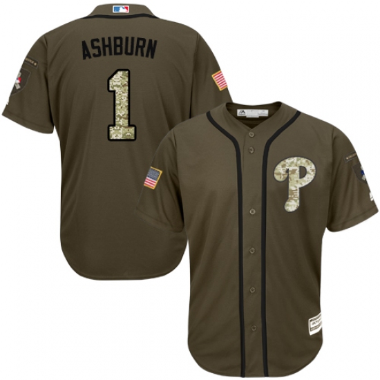Youth Majestic Philadelphia Phillies #1 Richie Ashburn Replica Green Salute to Service MLB Jersey - Ujersey