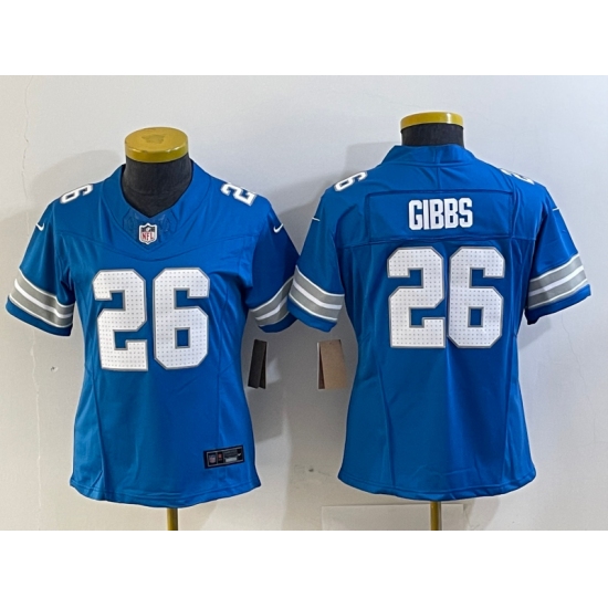 Women's Detroit Lions #26 Jahmyr Gibbs Limited Blue 2024 FUSE Vapor Jersey - Ujersey