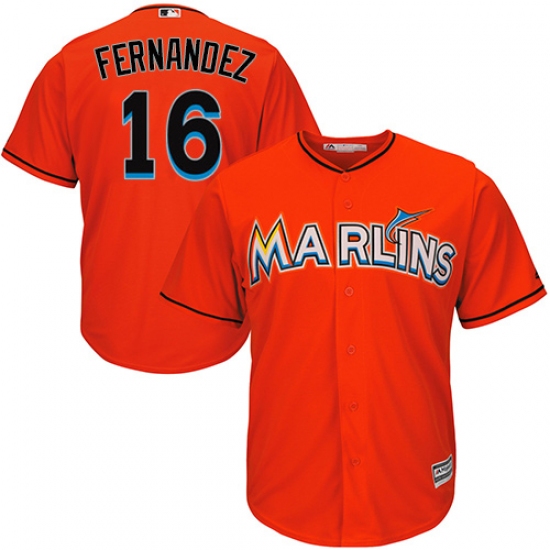 Youth Majestic Miami Marlins #16 Jose Fernandez Authentic Orange Alternate 1 Cool Base MLB Jersey - Ujersey