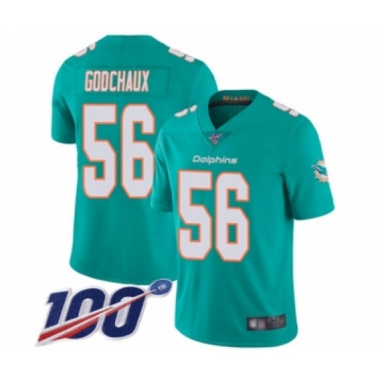 Men's Miami Dolphins #56 Davon Godchaux Aqua Green Team Color Vapor Untouchable Limited Player 100th Season Football Jersey - Ujersey