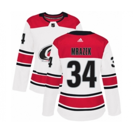 Women's Adidas Carolina Hurricanes #34 Petr Mrazek Authentic White Away NHL Jersey - Ujersey