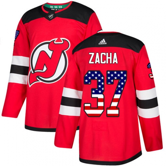 Men's Adidas New Jersey Devils #37 Pavel Zacha Authentic Red USA Flag Fashion NHL Jersey - Ujersey