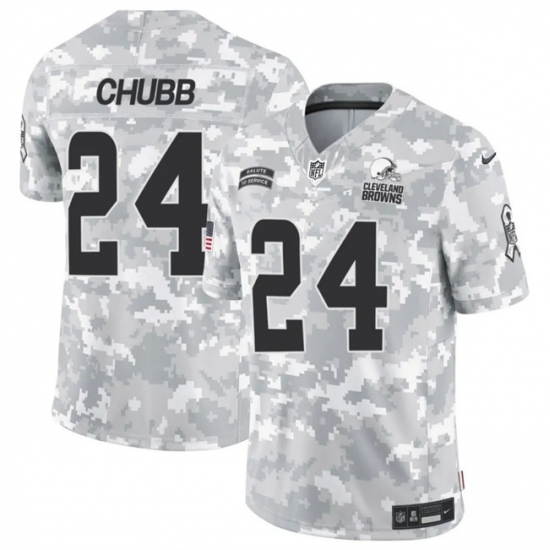 Men's Cleveland Browns #24 Nick Chubb 2024 F.U.S.E Arctic Camo Salute To Service Limited Stitched Football Jersey - Ujersey