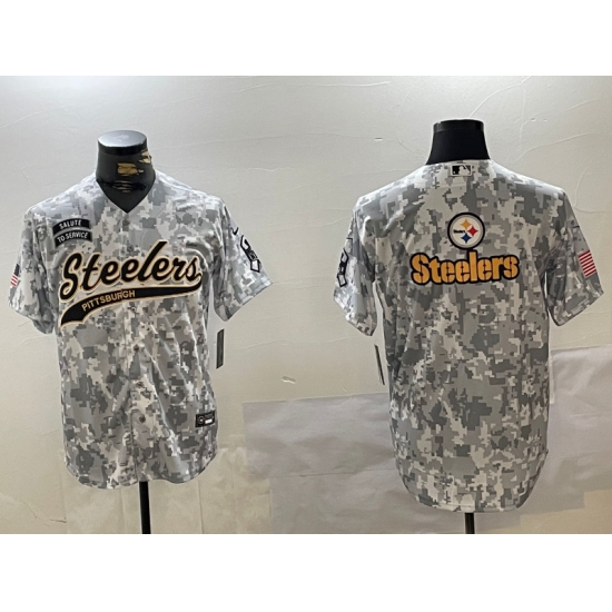 Men's Pittsburgh Steelers Team Logo 2024 Arctic Camo Salute to Service Stitched Baseball Jerseys - Ujersey