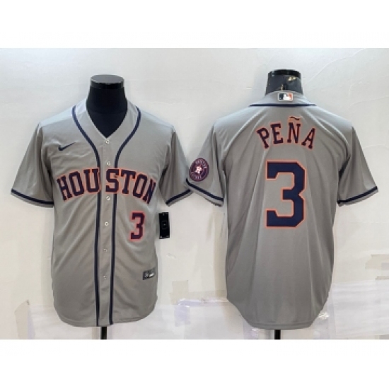 Men's Houston Astros #3 Jeremy Pena Number Grey With Patch Stitched MLB Cool Base Nike Jersey - Ujersey
