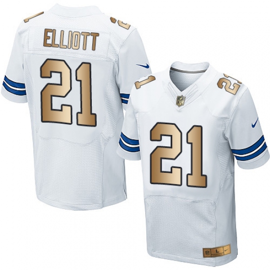 Men's Nike Dallas Cowboys #21 Ezekiel Elliott Elite White/Gold NFL Jersey - Ujersey