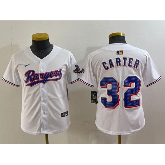 Youth Texas Rangers #32 Evan Carter White 2024 Gold Collection Limited Cool Base Jersey - Ujersey