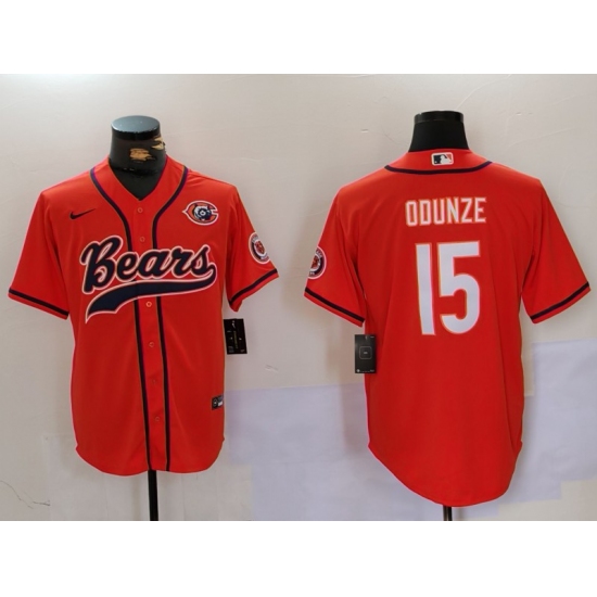 Men's Chicago Bears #15 Rome Odunze Orange Throwback With Cool Base Stitched Baseball Jersey - Ujersey