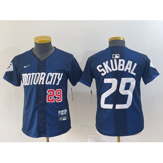 Women's Detroit Tigers #29 Tarik Skubal Navy 2024 City Connect Cool Base Limited Stitched Jerseys - Ujersey