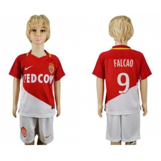 Monaco #9 Falcao Home Kid Soccer Club Jersey