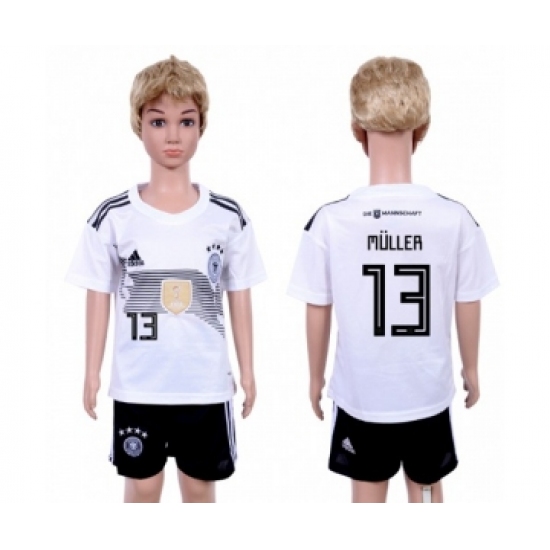 Germany #13 Muller White Home Kid Soccer Country Jersey