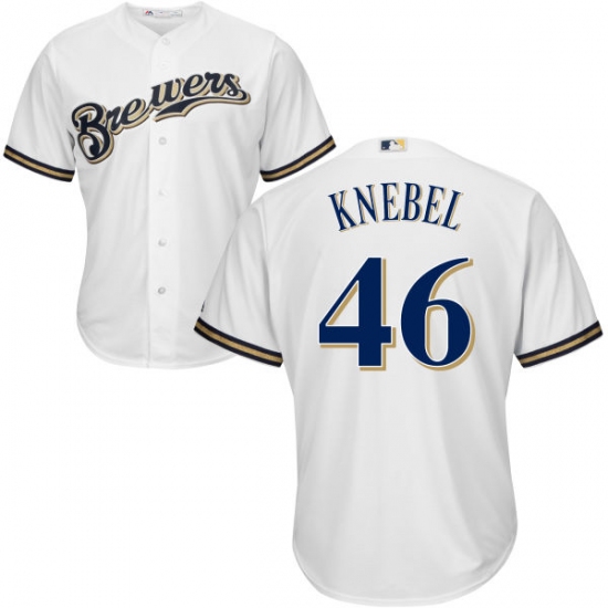 Youth Majestic Milwaukee Brewers #46 Corey Knebel Authentic White Home Cool Base MLB Jersey - Ujersey