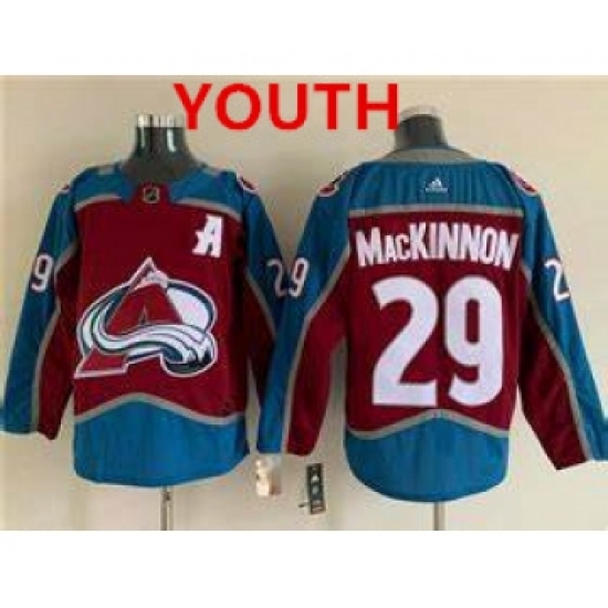 Youth Colorado Avalanche #29 Nathan MacKinnon With A Ptach Burgundy Stitched Jersey - Ujersey