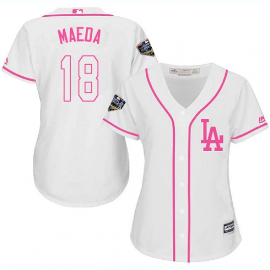 Women's Majestic Los Angeles Dodgers #18 Kenta Maeda Authentic White Fashion Cool Base 2018 World Series MLB Jersey - Ujersey