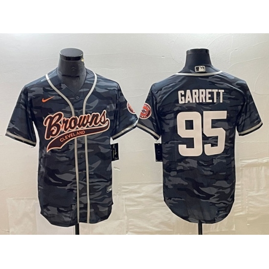 Men's Cleveland Browns #95 Myles Garrett Gray Camo Cool Base Stitched Baseball Jersey - Ujersey
