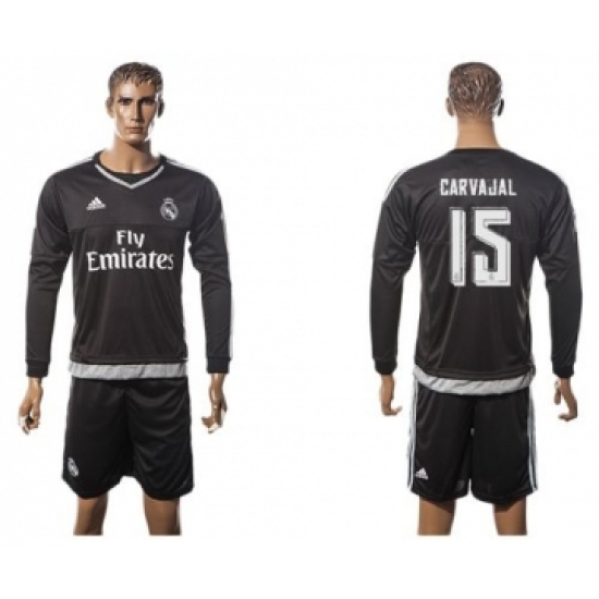 Real Madrid #15 Carvajal Black Long Sleeves Soccer Club Jersey